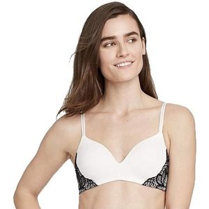 Auden Bliss Lightly Lined Wirefree Bra White/Black Lack Size 34DDD Convertible